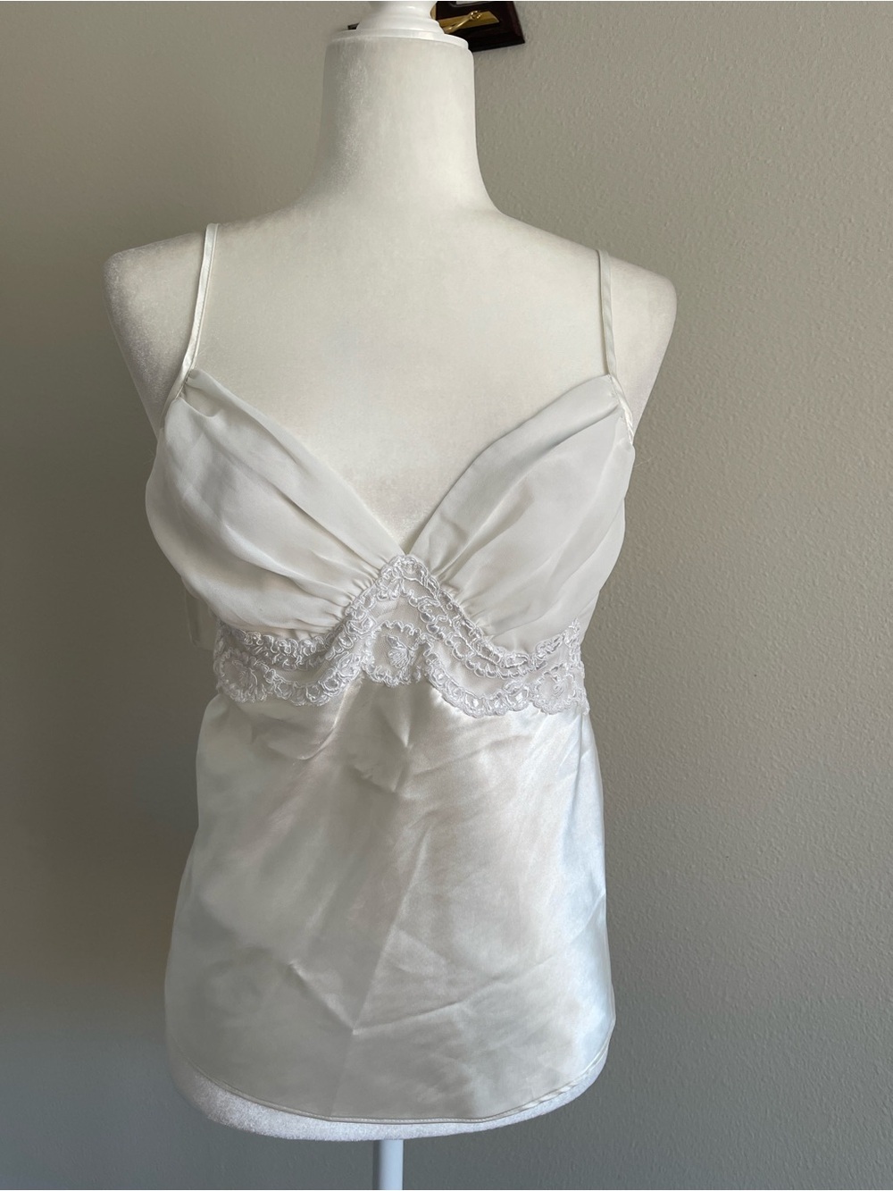 Secret Treasures White Satin Lace-Trim Cami